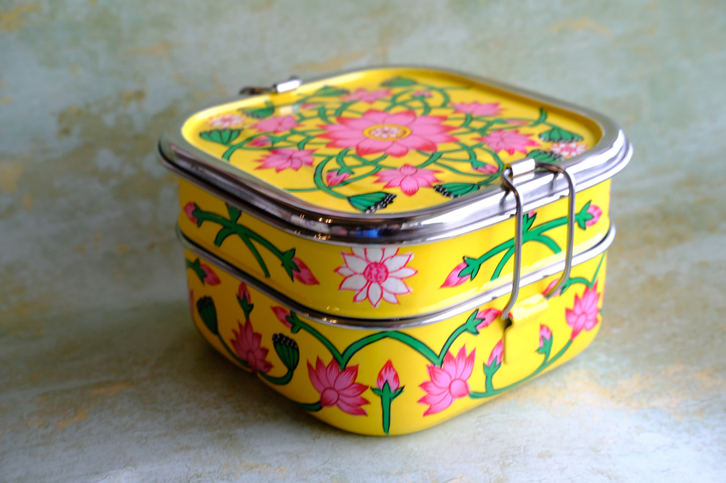 Lotus Blooms - Hand Painted Stainless Steel Lunchbox