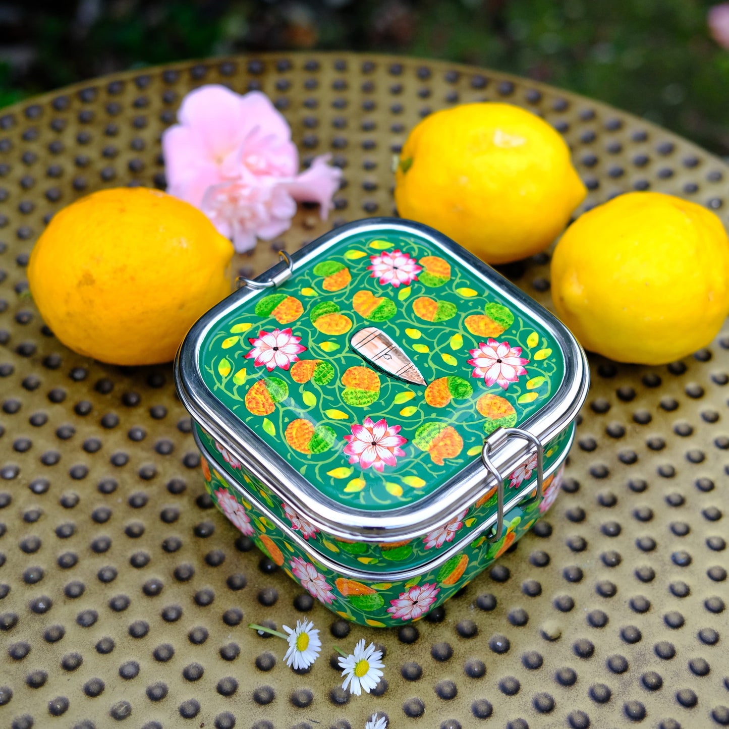 Emerald Lotus - Hand Painted Stainless Steel Lunchbox