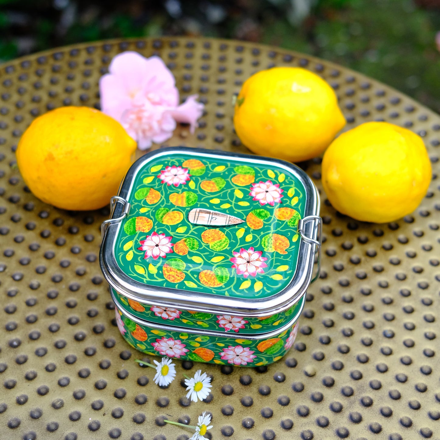 Emerald Lotus - Hand Painted Stainless Steel Lunchbox