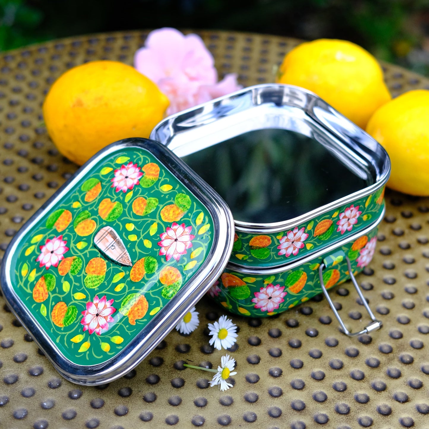 Emerald Lotus - Hand Painted Stainless Steel Lunchbox