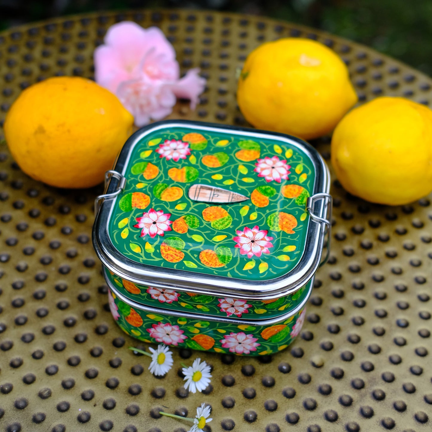 Emerald Lotus - Hand Painted Stainless Steel Lunchbox