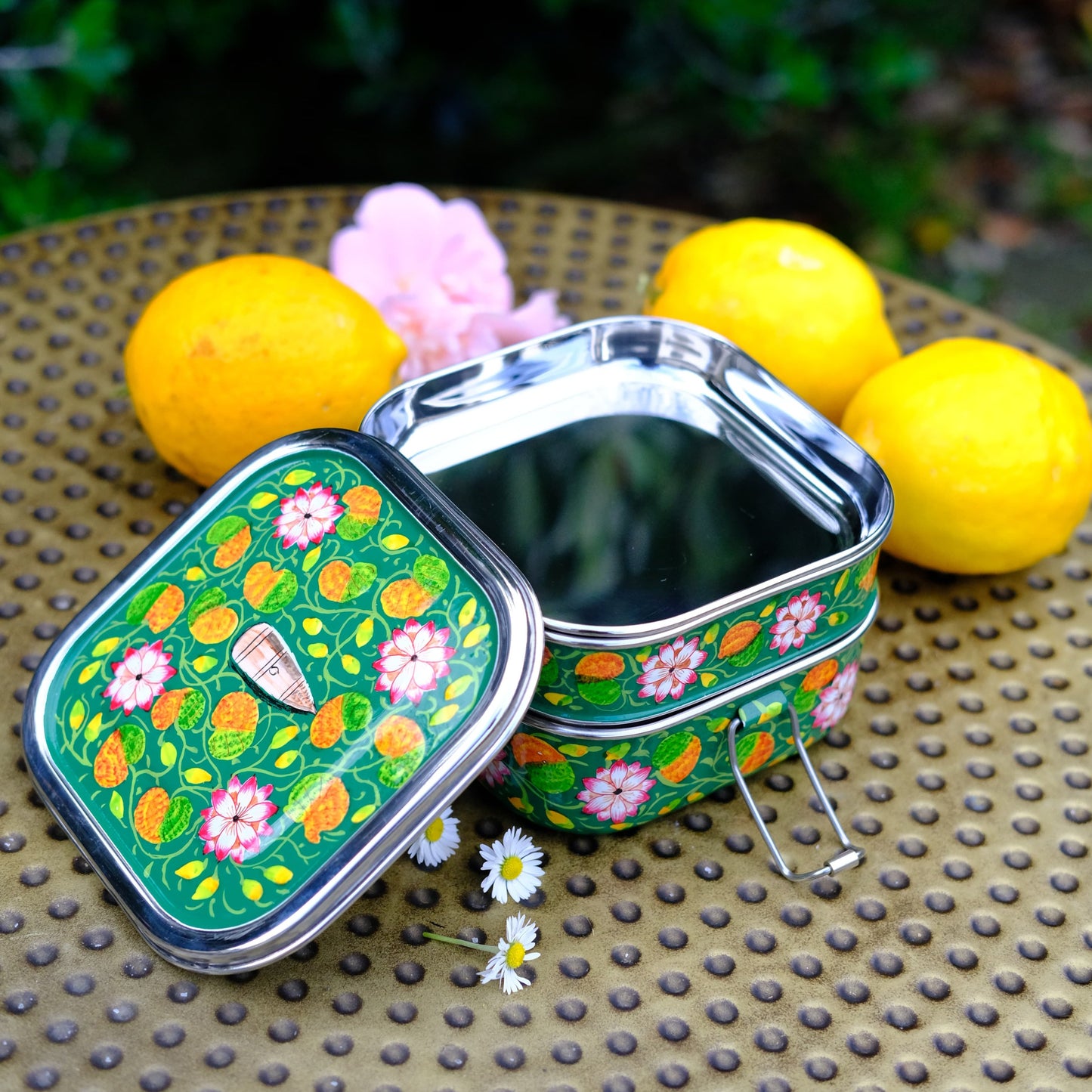 Emerald Lotus - Hand Painted Stainless Steel Lunchbox