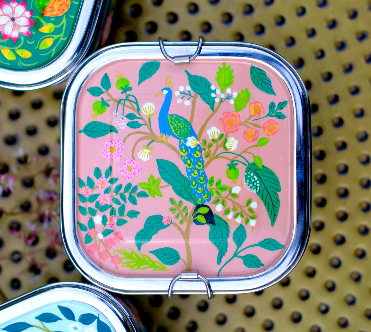 Peacock Party - Hand Painted Stainless Steel Lunchbox