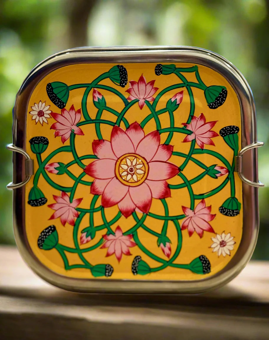 Lotus Blooms - Hand Painted Stainless Steel Lunchbox