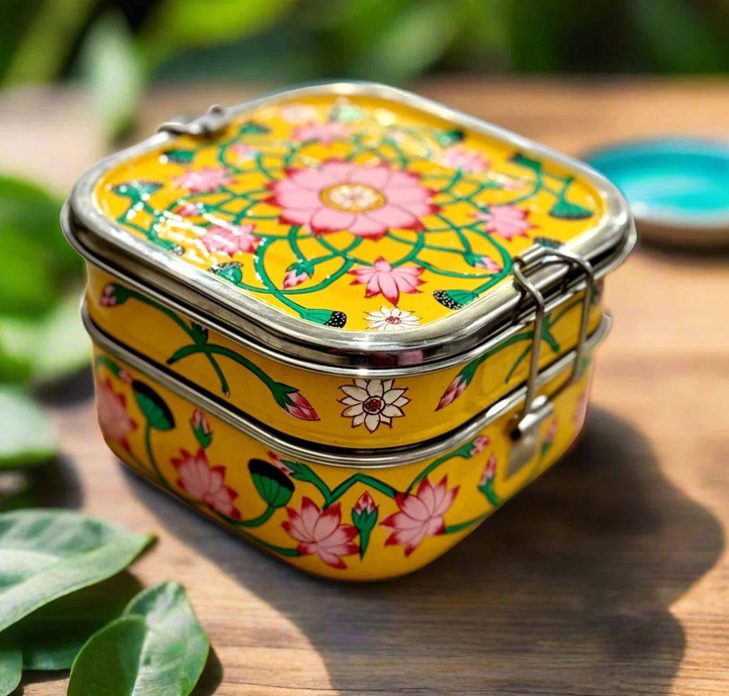 Lotus Blooms - Hand Painted Stainless Steel Lunchbox