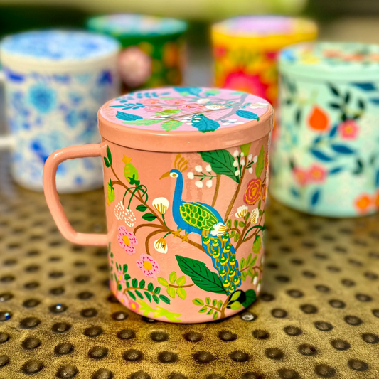 Peacock Party - Hand Painted Double Walled Insulated Mugs