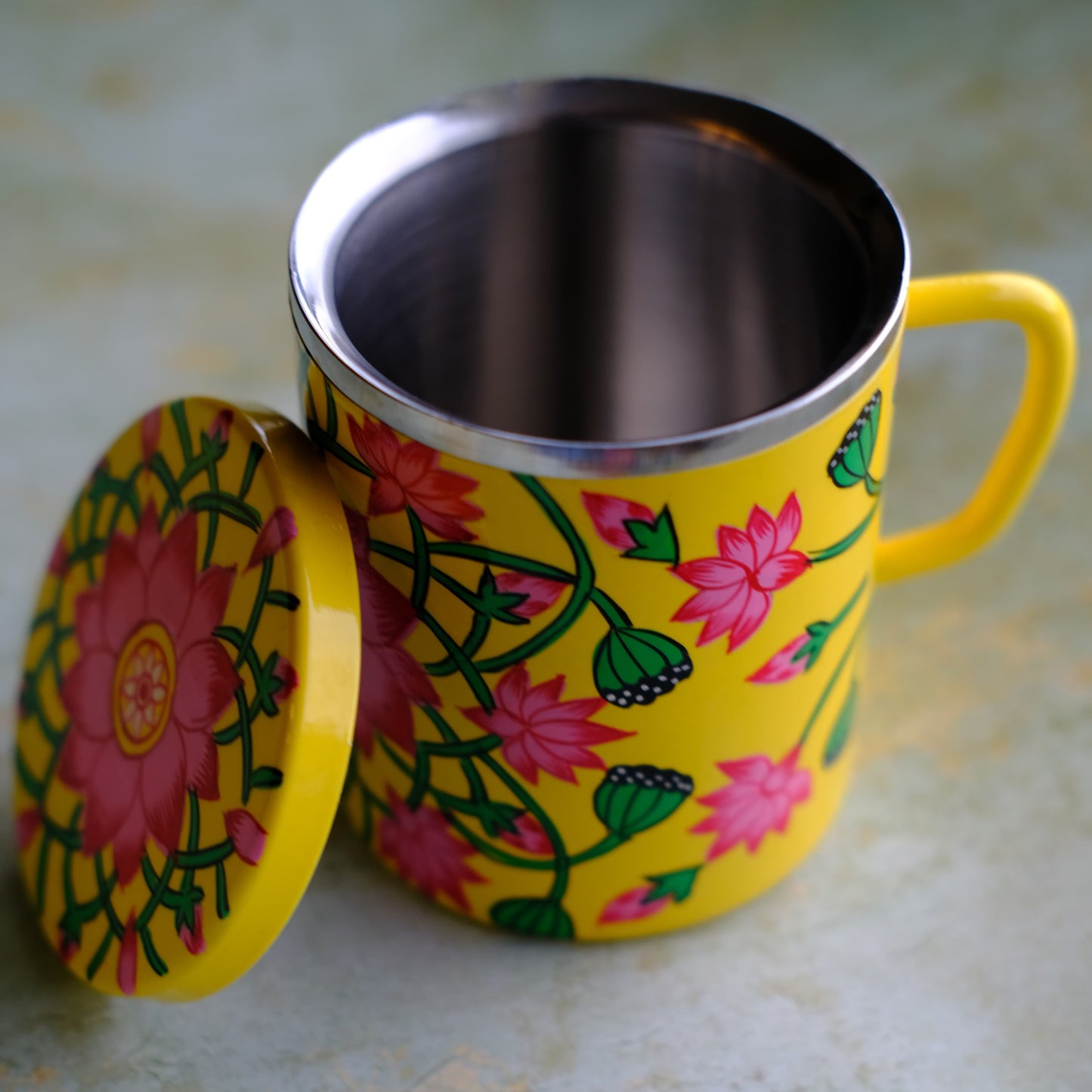 Lotus Blooms - Hand Painted Double Walled Insulated Mugs