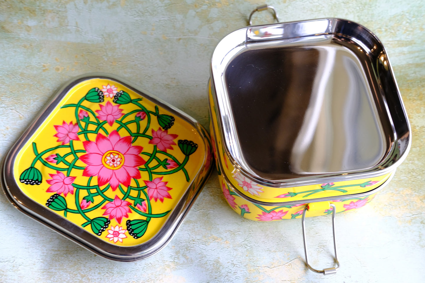 Lotus Blooms - Hand Painted Stainless Steel Lunchbox