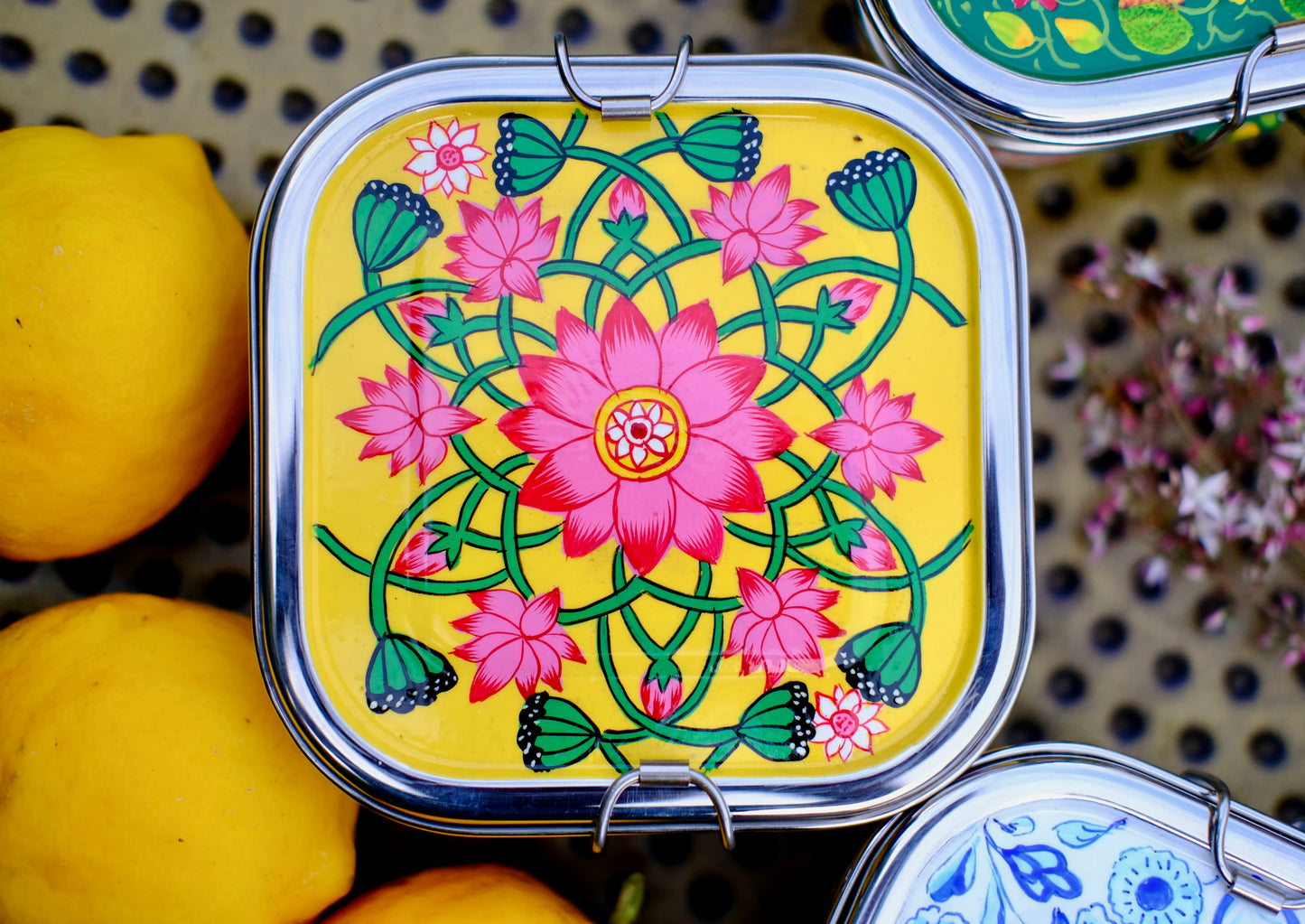 Lotus Blooms - Hand Painted Stainless Steel Lunchbox